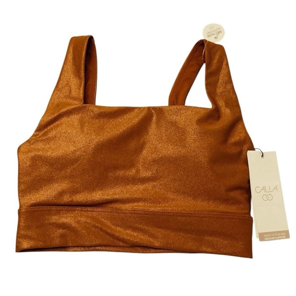 NWT Calia Energize Copper Metal Shine Medium Support Bra Women's Size XS